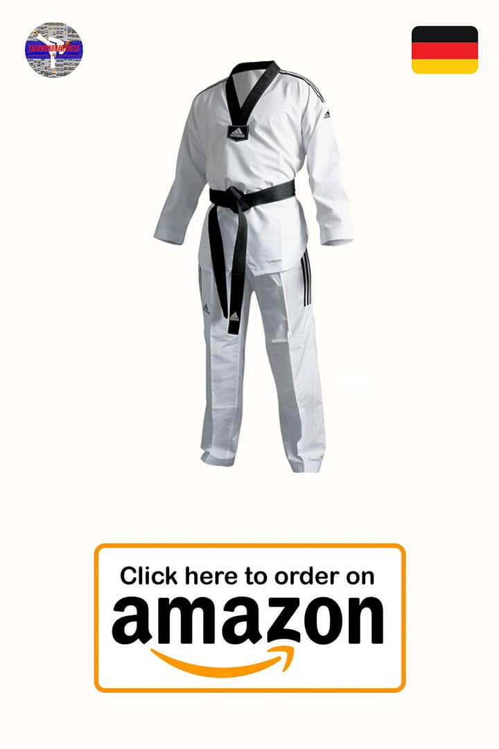 adidas Taekwondoanzug, adi Fighter Eco mit Streifen, schwarzes Revers