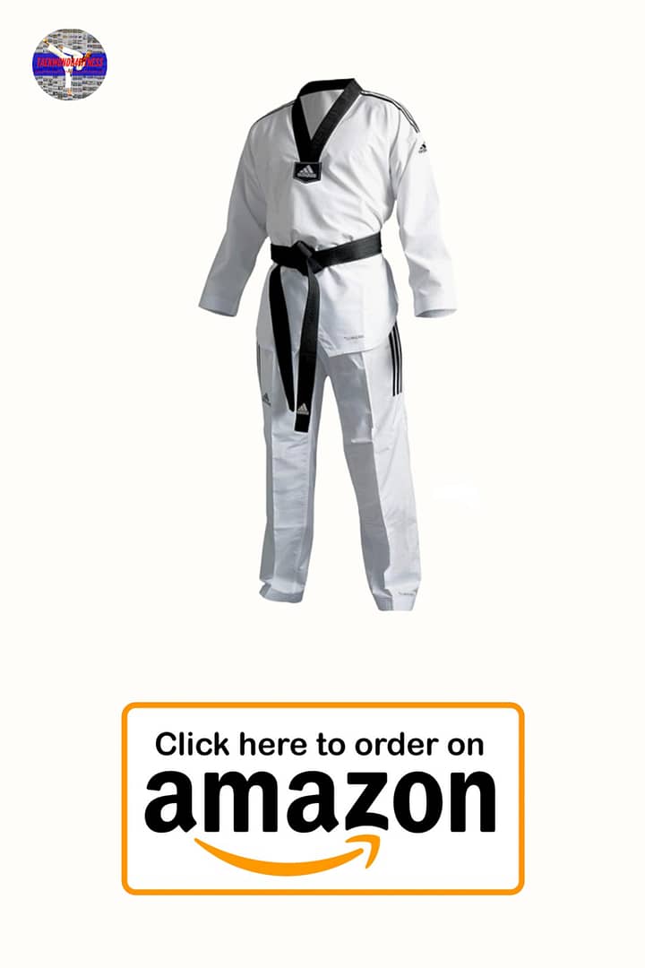 adidas Eco Fighter 3 Taekwondo Black V-Neck Sparring Uniform w/ 3 Stripes - 100% Polyester