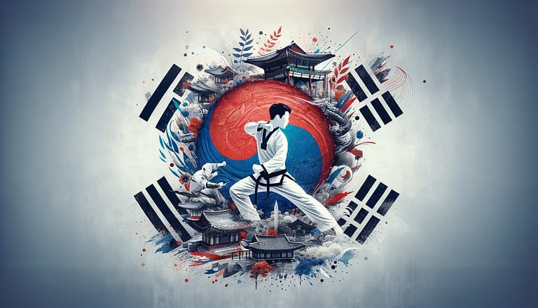 Comprehensive image answering 'What is Taekwondo?' featuring practitioners in action, symbols of Korean heritage, and global diversity, emphasizing Taekwondo as a martial art focused on discipline, self-defense, and personal growth.