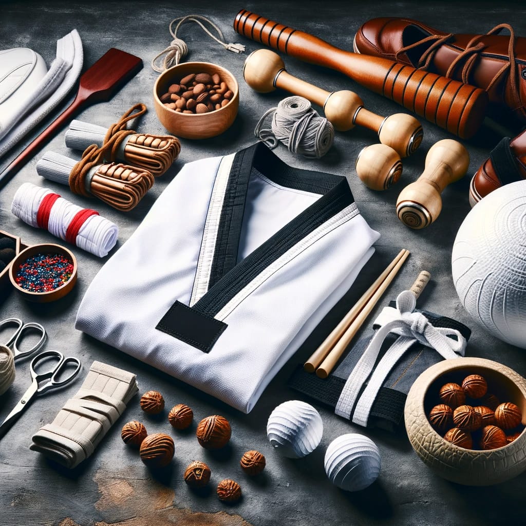 Image displaying a curated selection of Taekwondo gear and equipment, from doboks and protective gear to training aids, tailored for the martial arts community, showcasing the commitment to quality, variety, and the specific needs of practitioners.