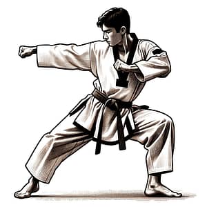 Unlocking The Art Of Taekwondo With ‘The Explanation Of Official Taekwondo Poomsae II’ - This images is showcasing a Taekwondo practitioner executing a poomsae in traditional uniform. This illustration perfectly captures the discipline and focus central to Taekwondo training, making it ideal for your blog post about the instructional book