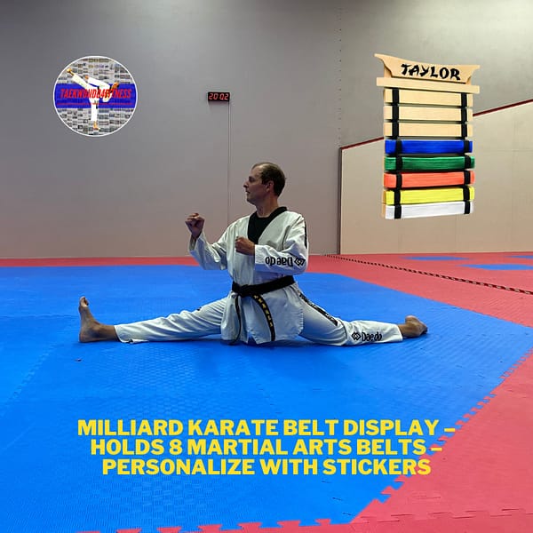 Milliard Karate Belt Display – Holds 8 Martial Arts Belts – Personalize With Stickers